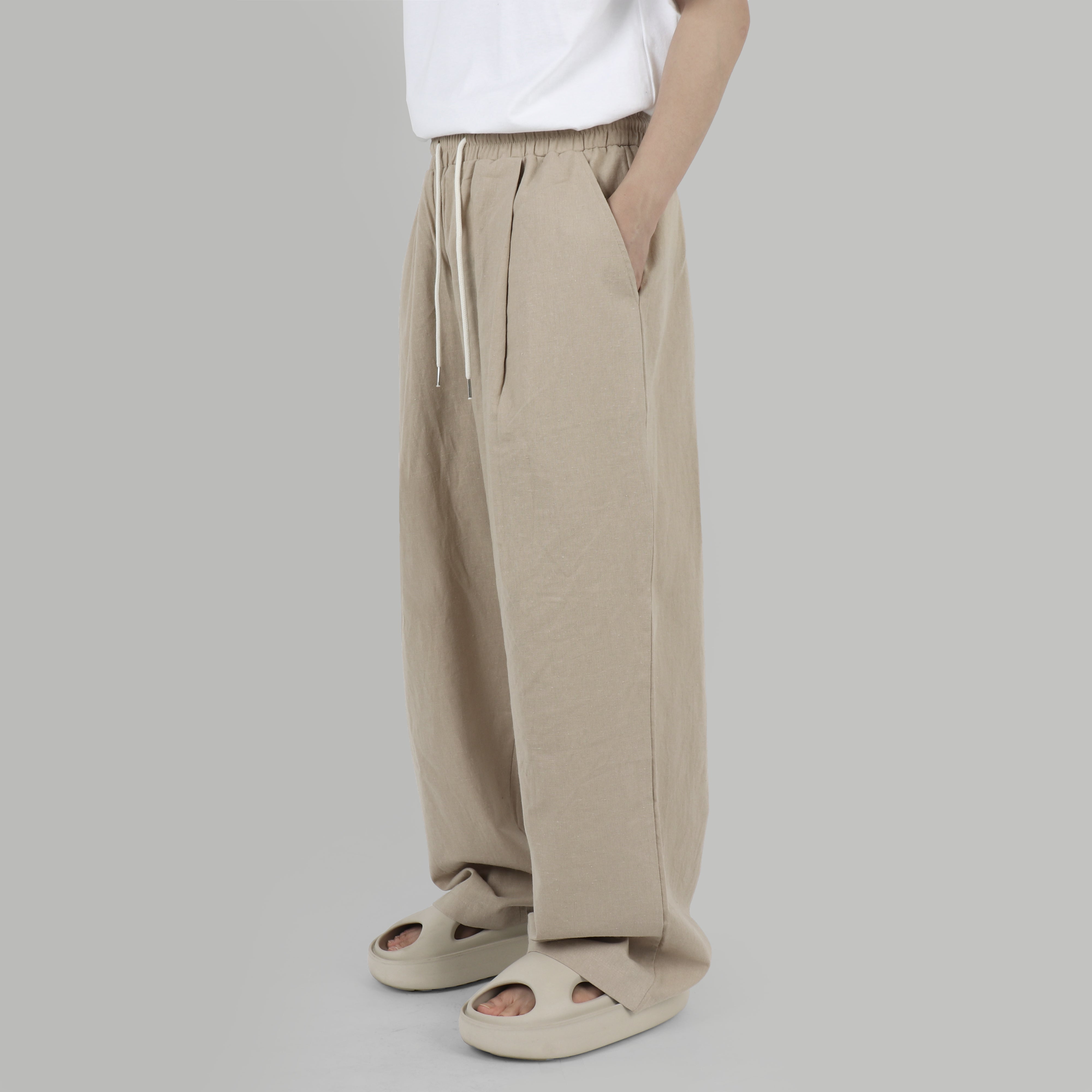 Banding linen wide pants