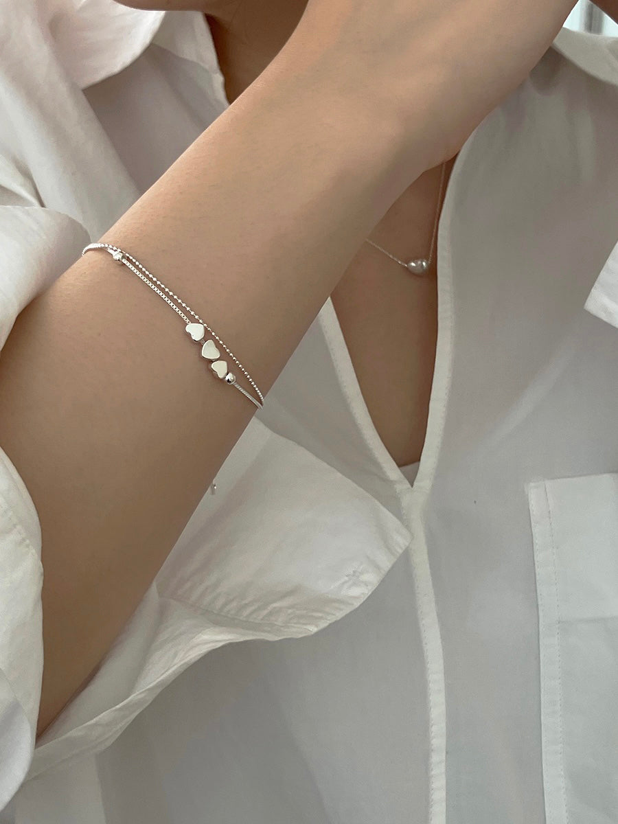 [92.5silver] triple heart bracelet