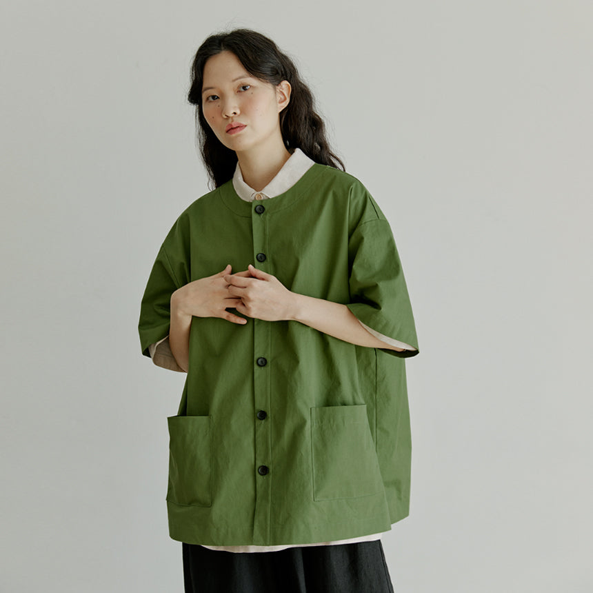 unisex round half shirts jacket olive green