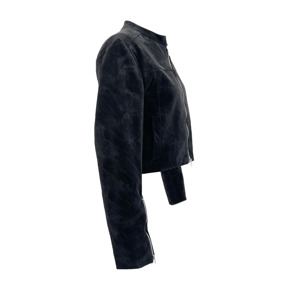 Suede biker crop jacket (Black)