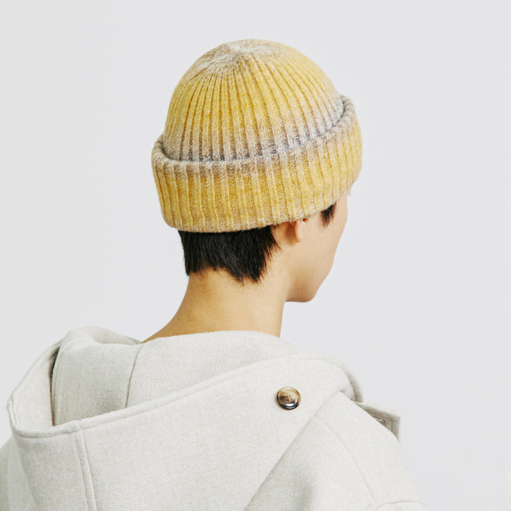 WOOL BLENDED KNIT GRADATION BEANIE YELLOW