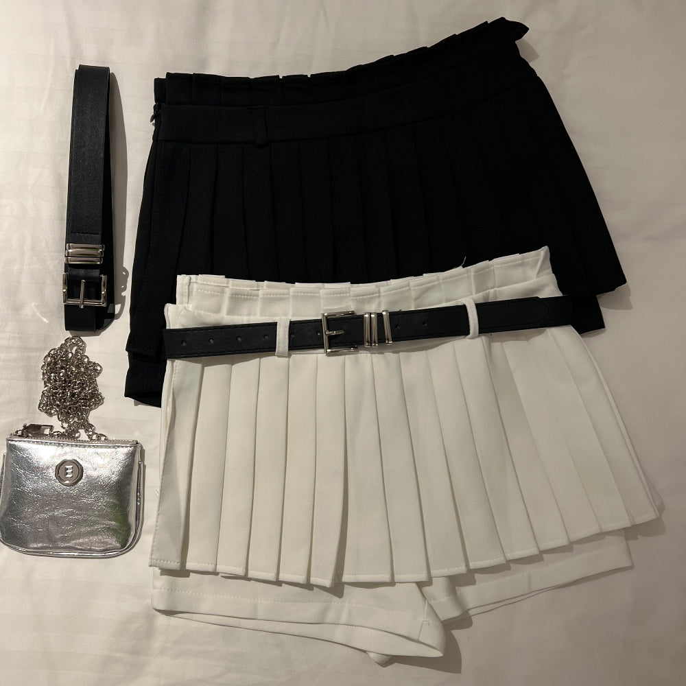 Belted pleats mini skirts pants (2 Color)