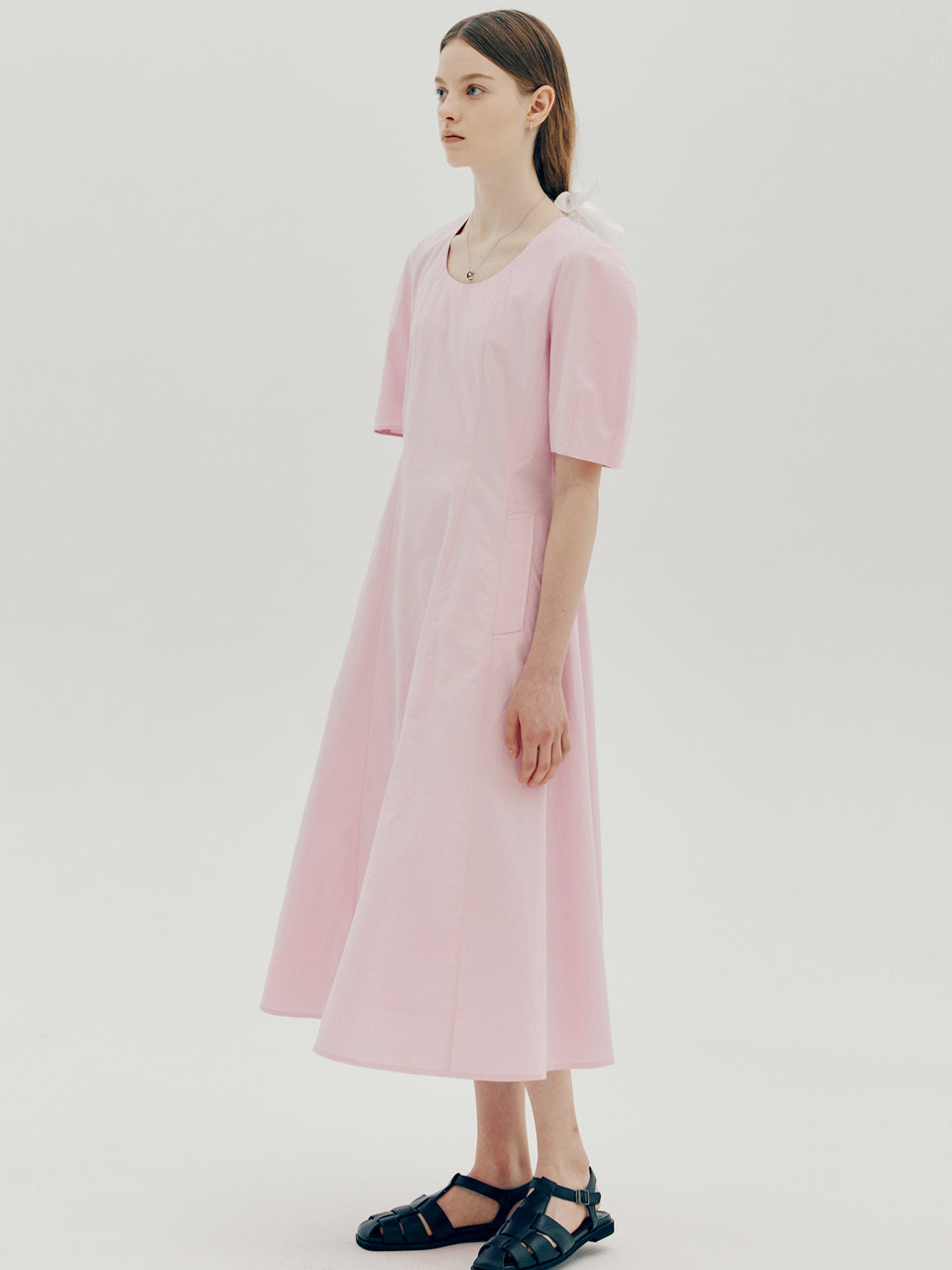 U neck flare dress - Pink