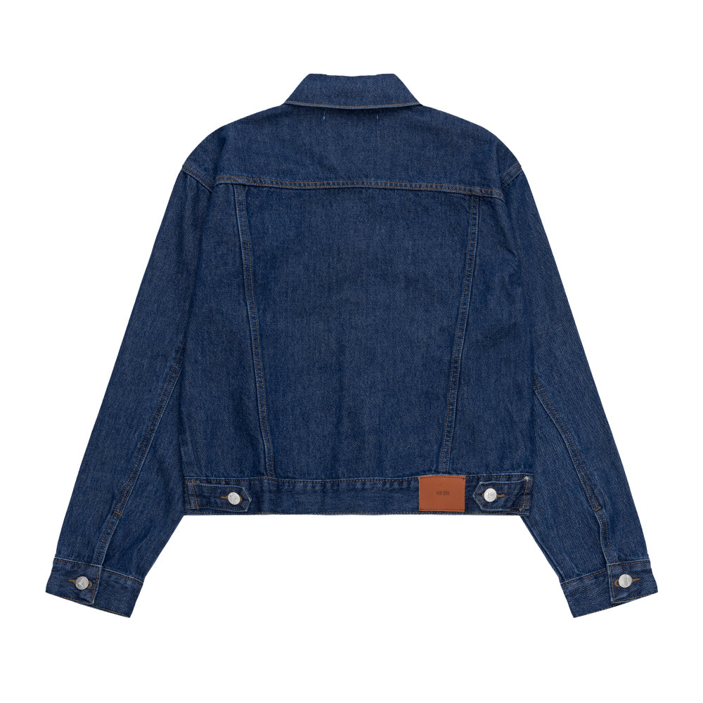 LOOSE FIT BACK LABEL POINT DARK DENIM JACKET [17707]