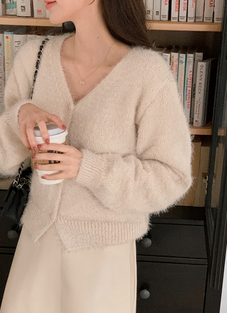 Soft Hairy V-neck Knit Cardigan (7color)