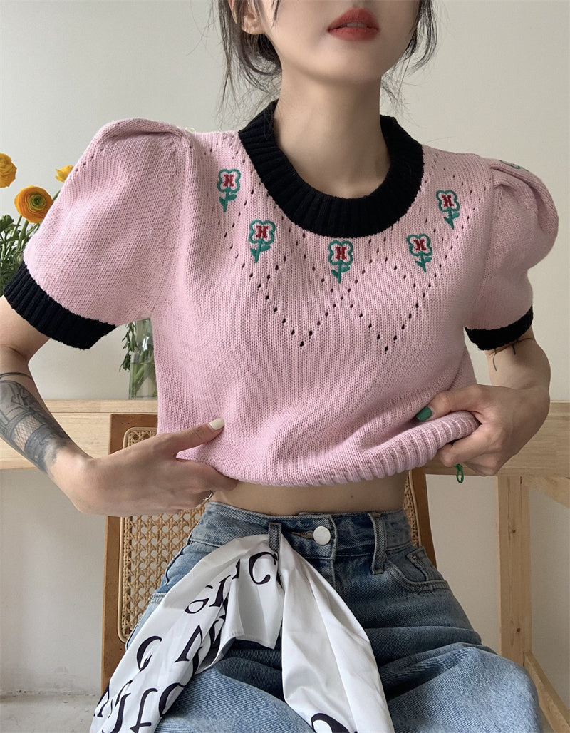 pink flower knit