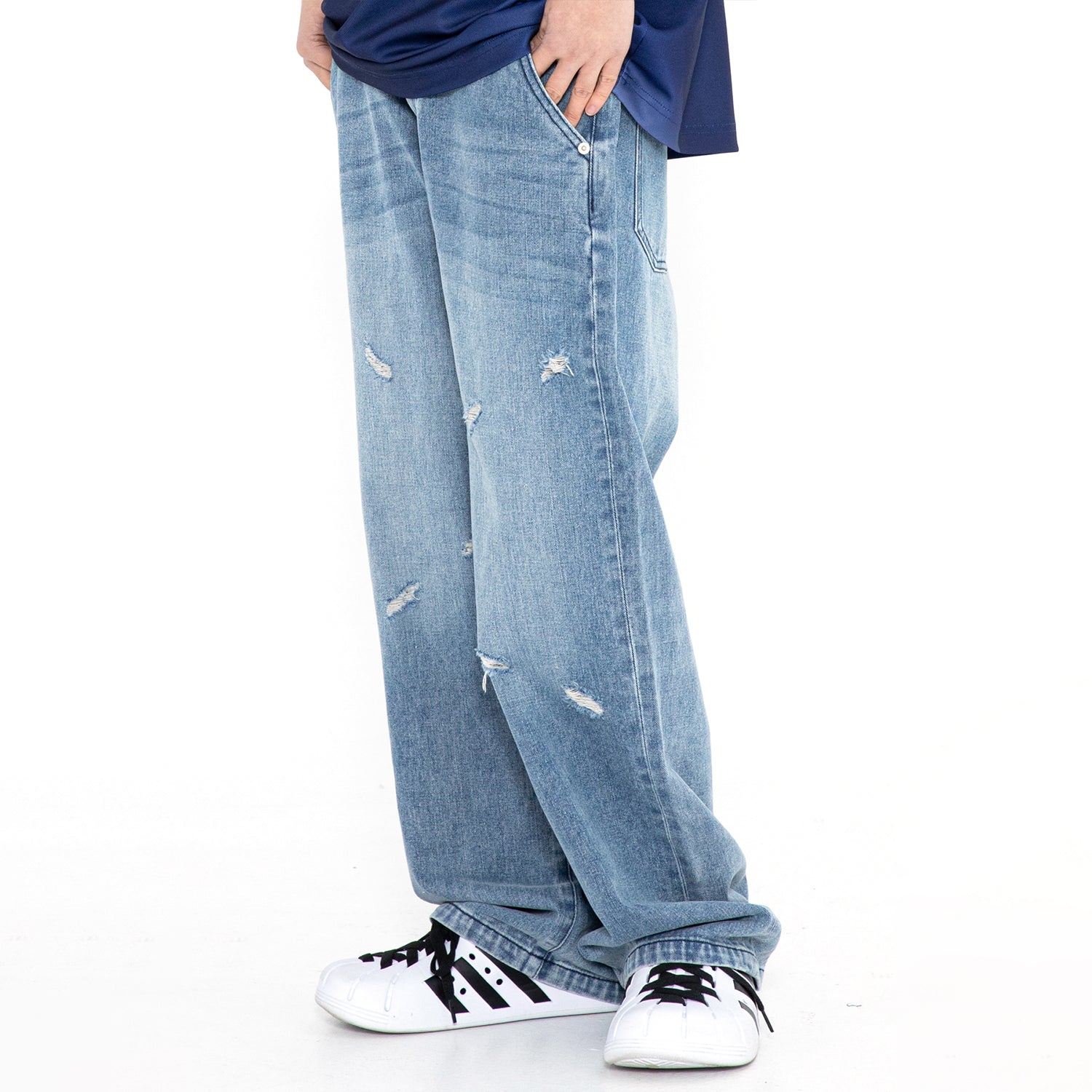 XP185 X Destroyed Denim Pants (BLUE)