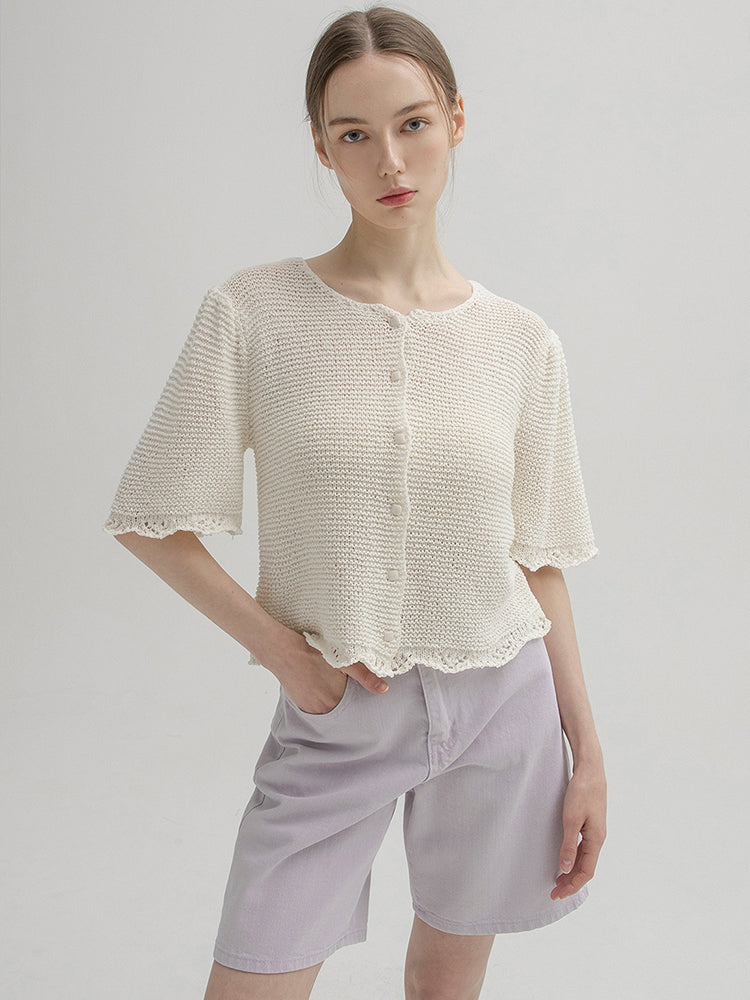 (CD-1971) Feminine Puff Knit Cardigan