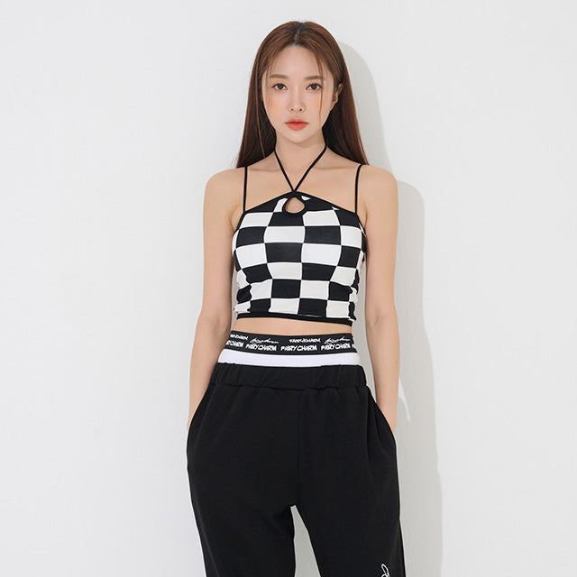 checker crop top (with cap)