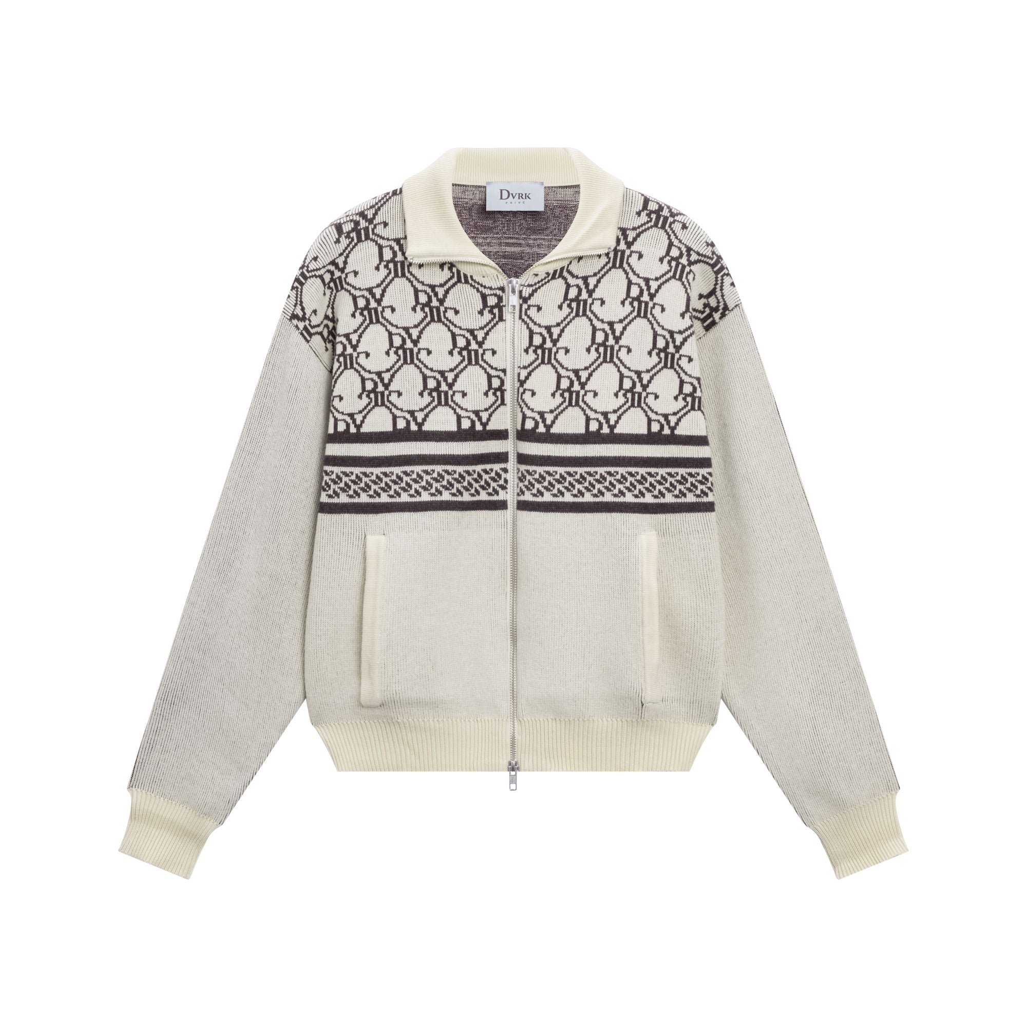 DVRK PRIVÉ MONOGRAM KNITTED ZIP-UP JACKET - CREAM