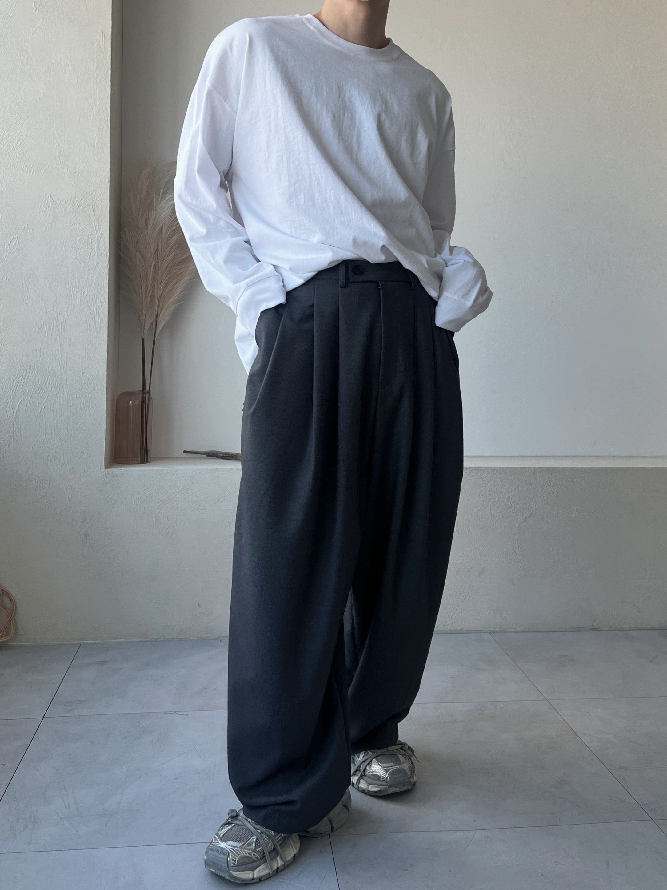 Triple Pintuck Wide Slacks(2colors)