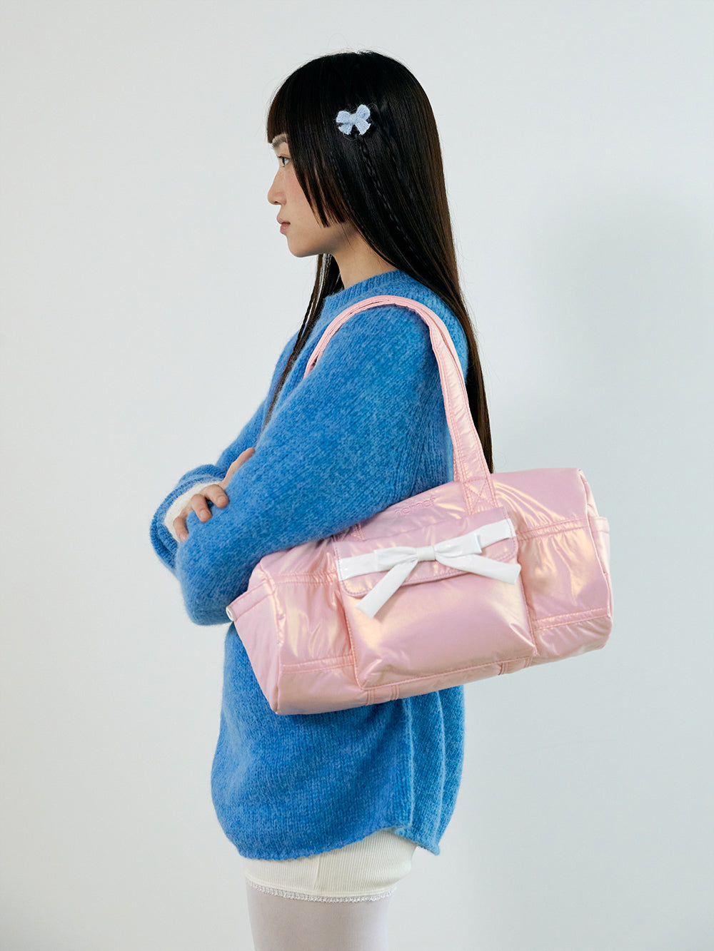 glossy ribbon duffle bag_pink