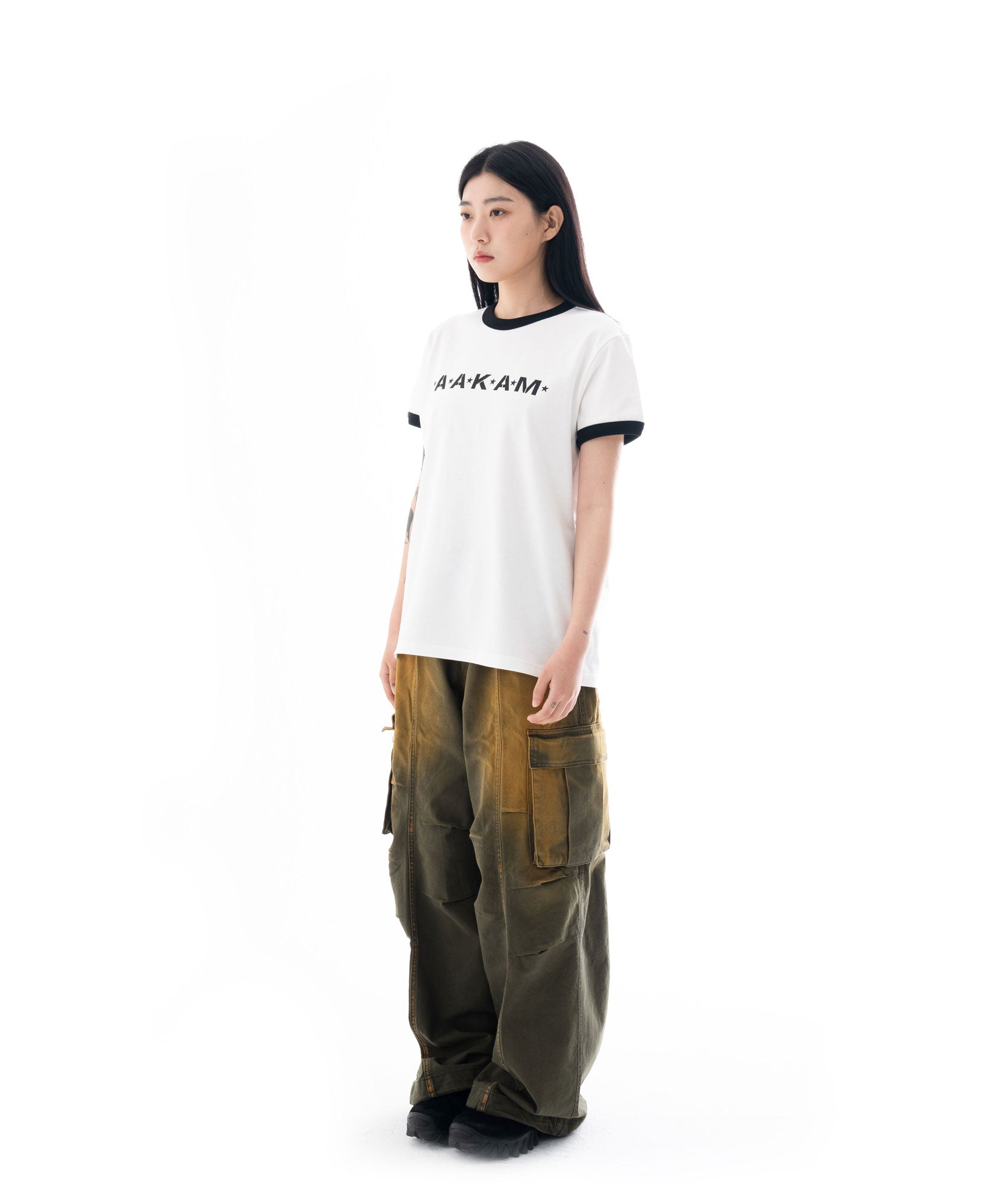 Knee Pin-tuck Wide Cargo Pants (Washed Khaki)