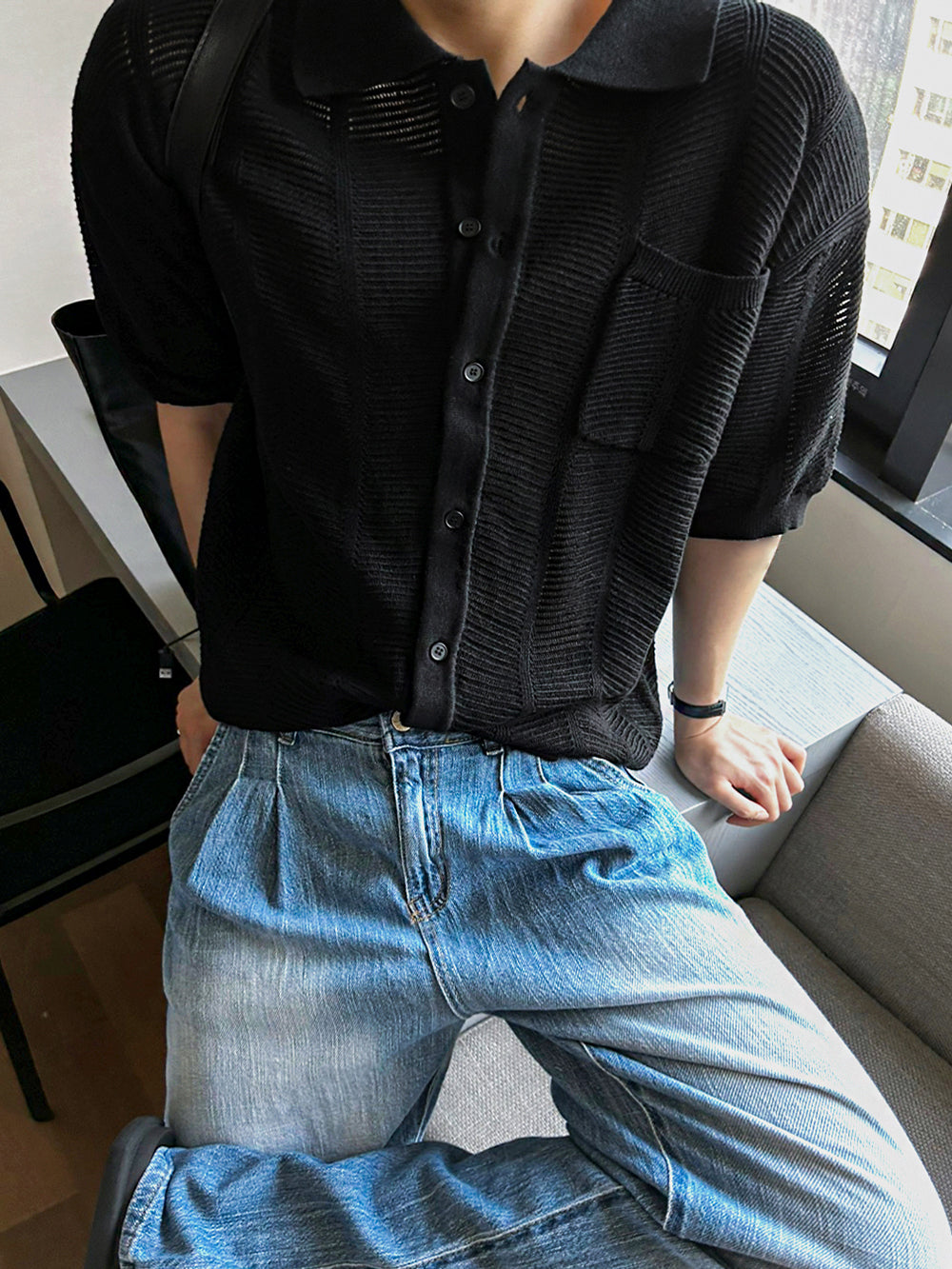 micro brush cool denim pants