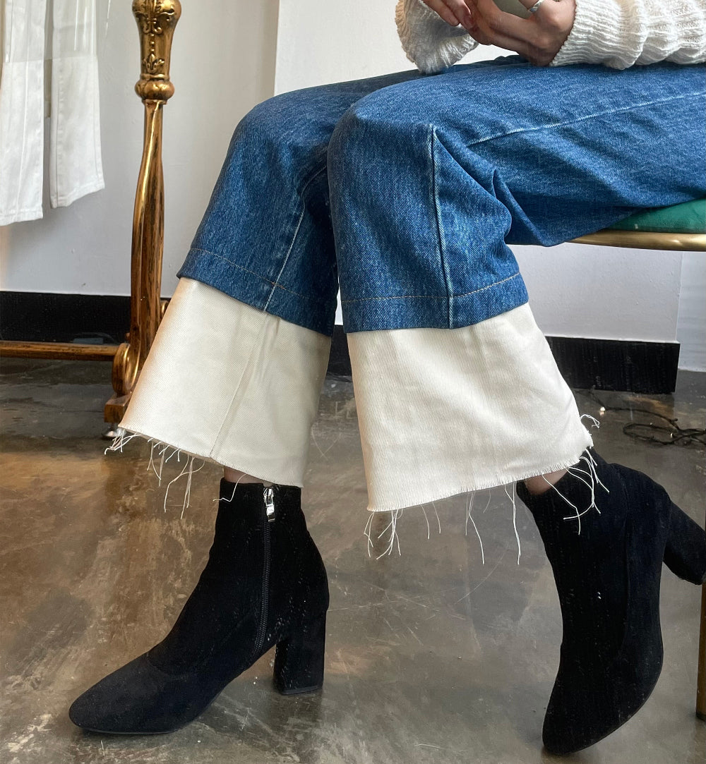 SEMI WIDE FIT BLUE + WHITE DENIM PANTS [17724]