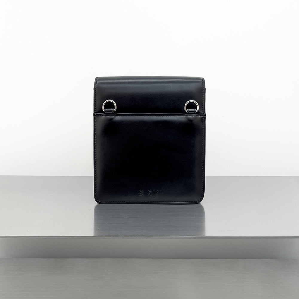 [L size]minimal bar square leather bag & multi card wallet black