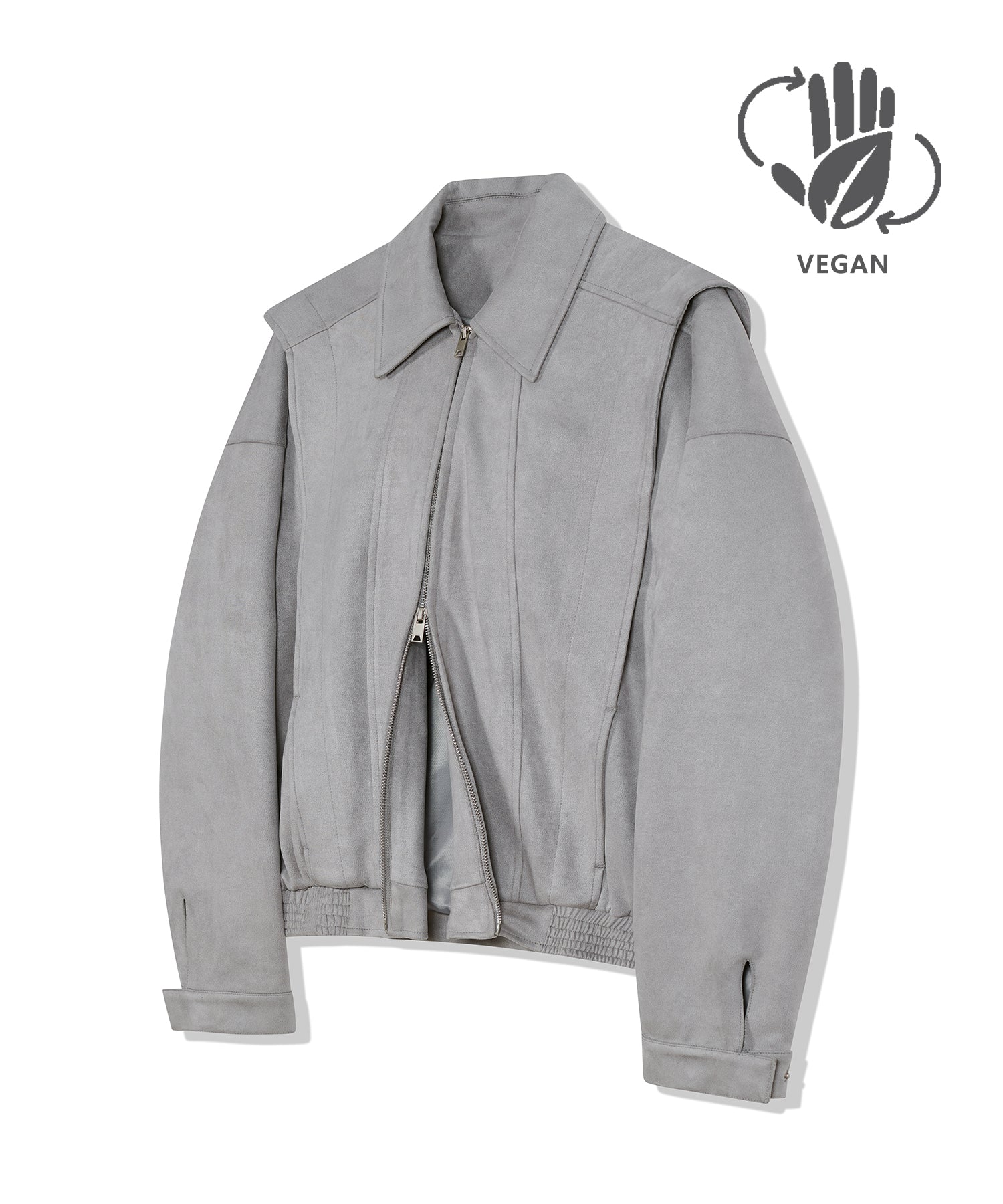 87-STAN029 [Vegan Suede] Multi-placket Suede Jacket Gray