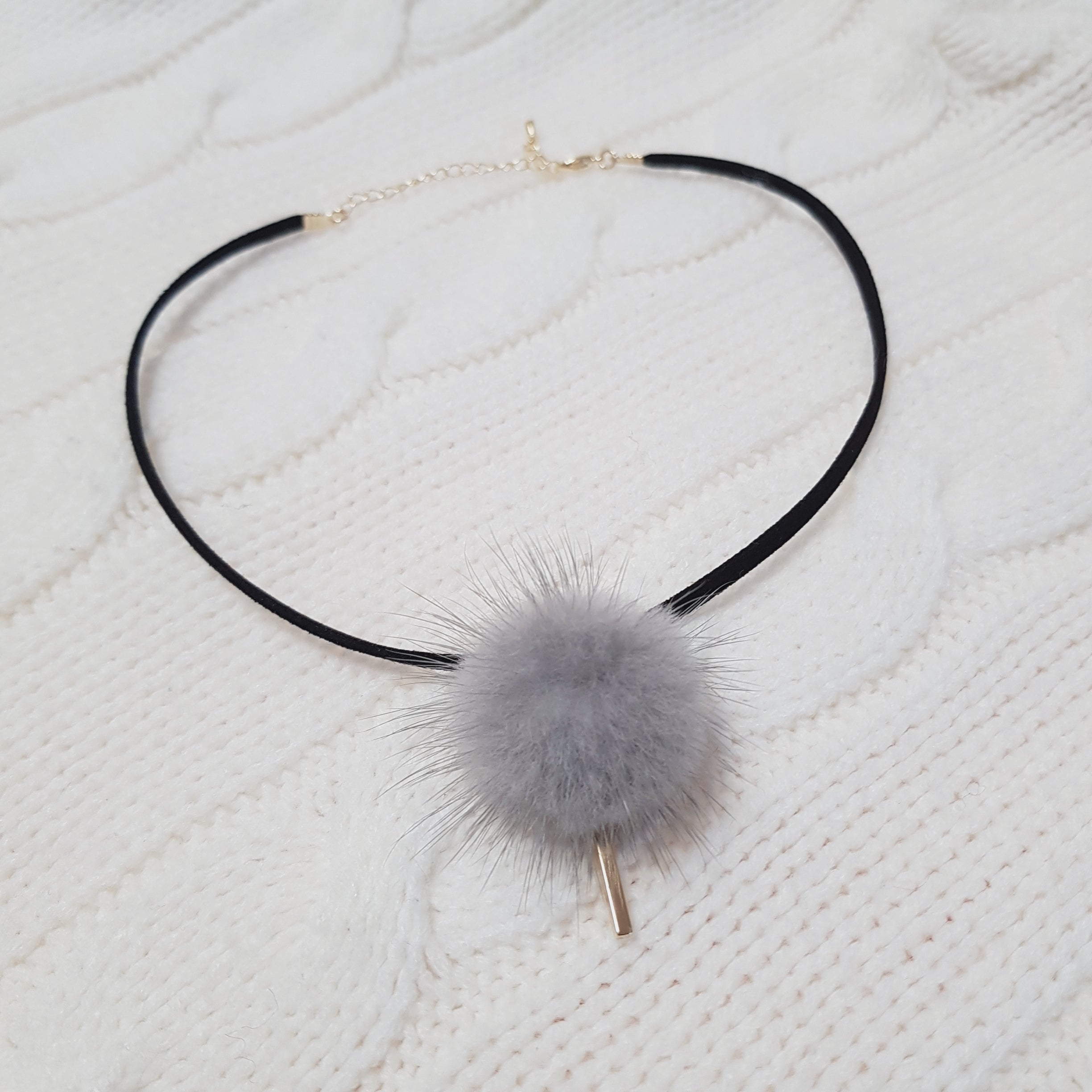 Grey Fur Choker Necklace