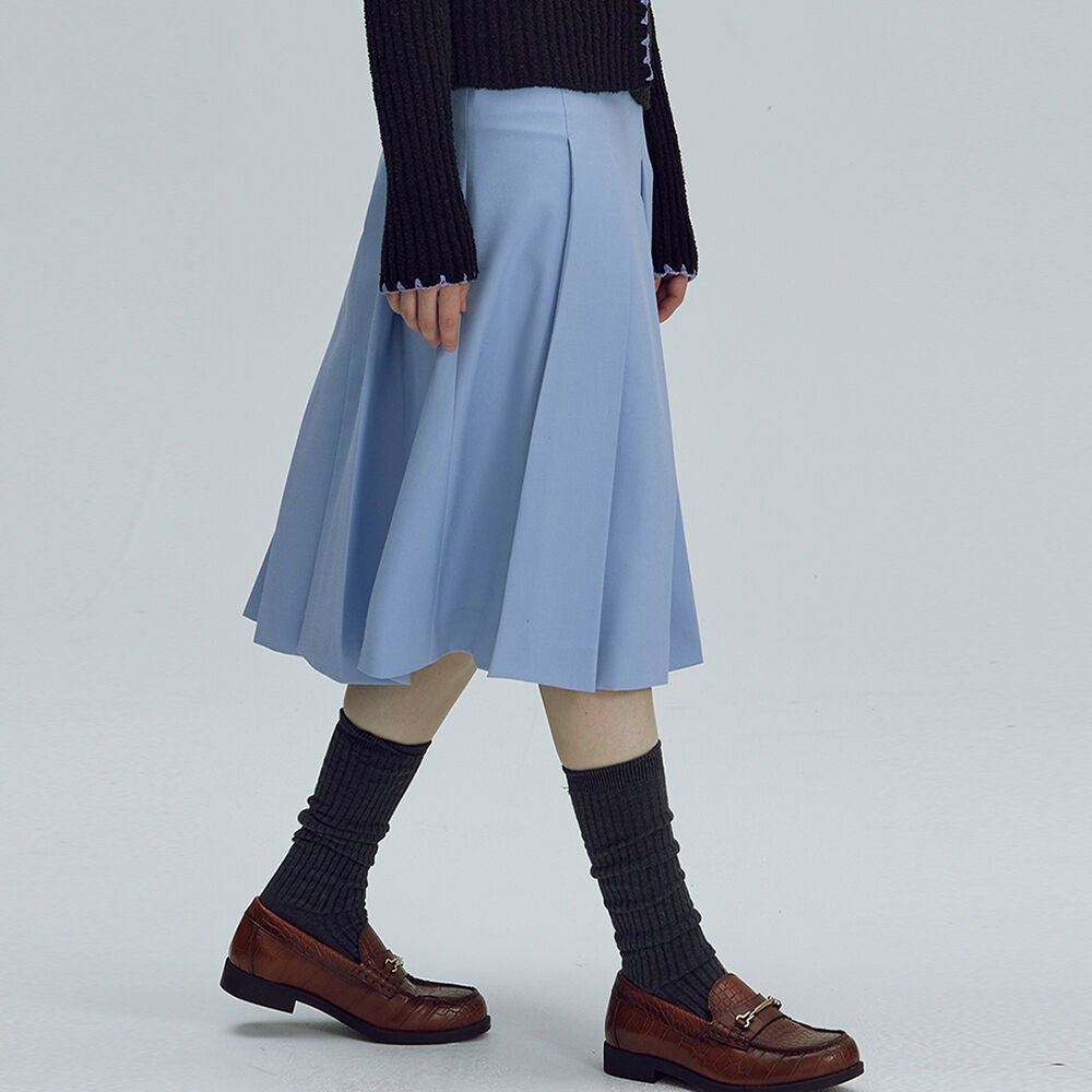 Belted pleated skirt - Sky blue