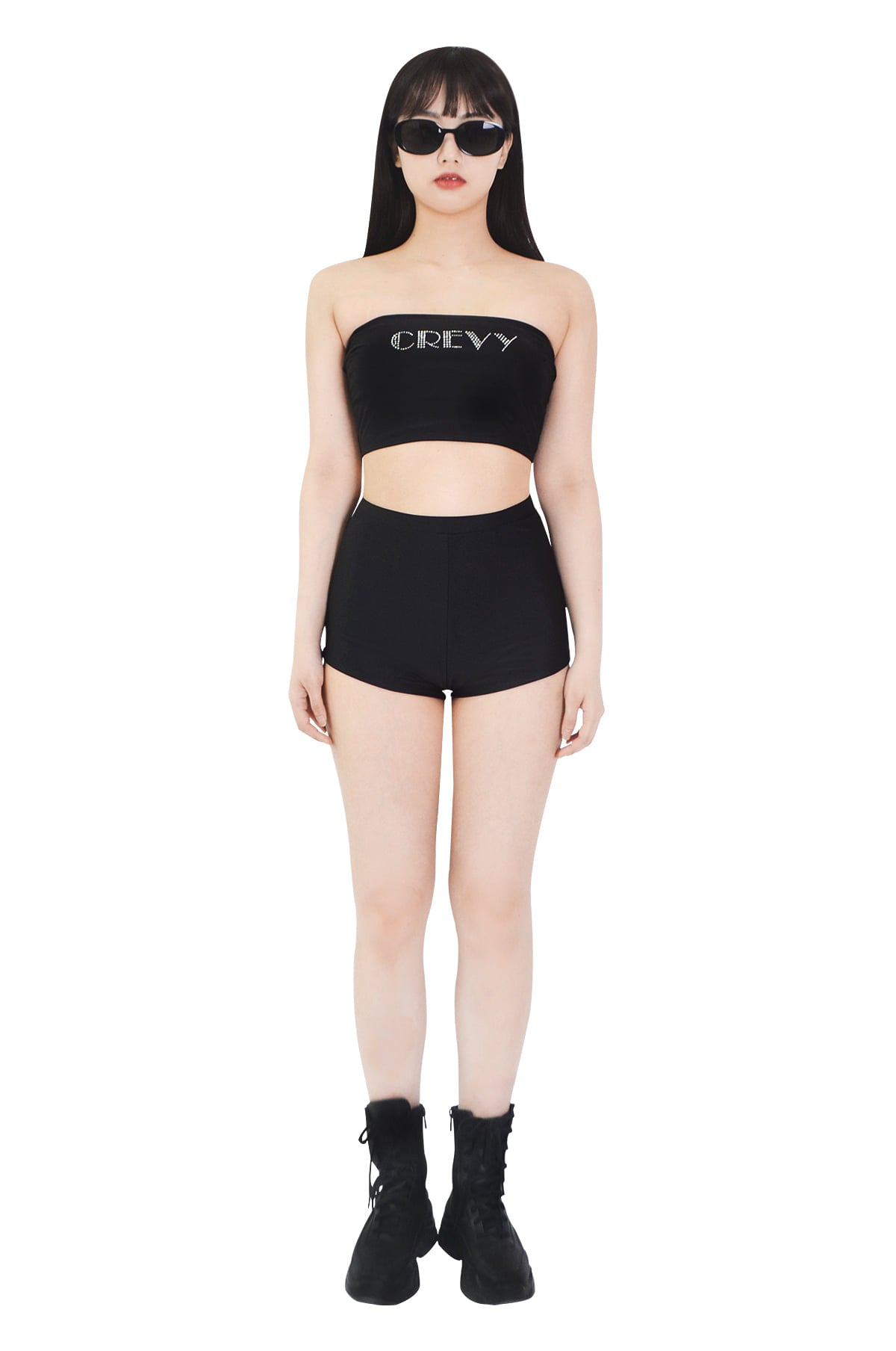 cubic lettering logo tube bra top (black)