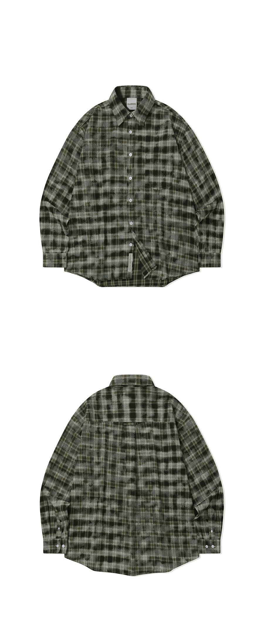 Overfit Damage Washed Check Shirt-Khaki