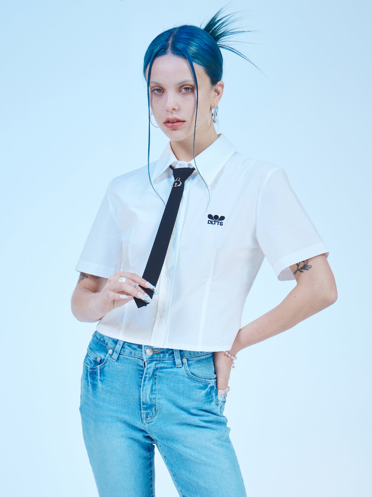 CROP SHORT-SLEEVES COTTON SHIRTS(WH)