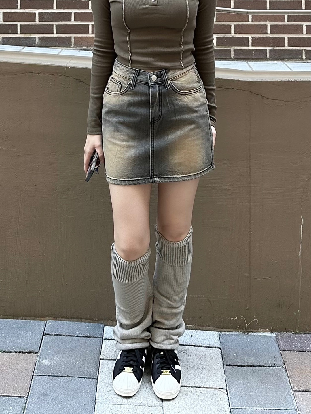 mud washing denim skirt