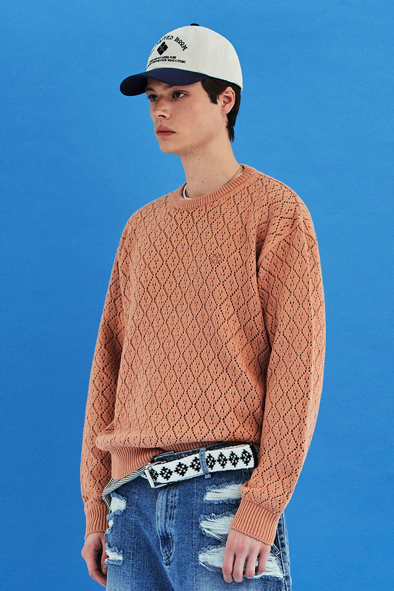 MESH ARGYLE KNIT / SALMON