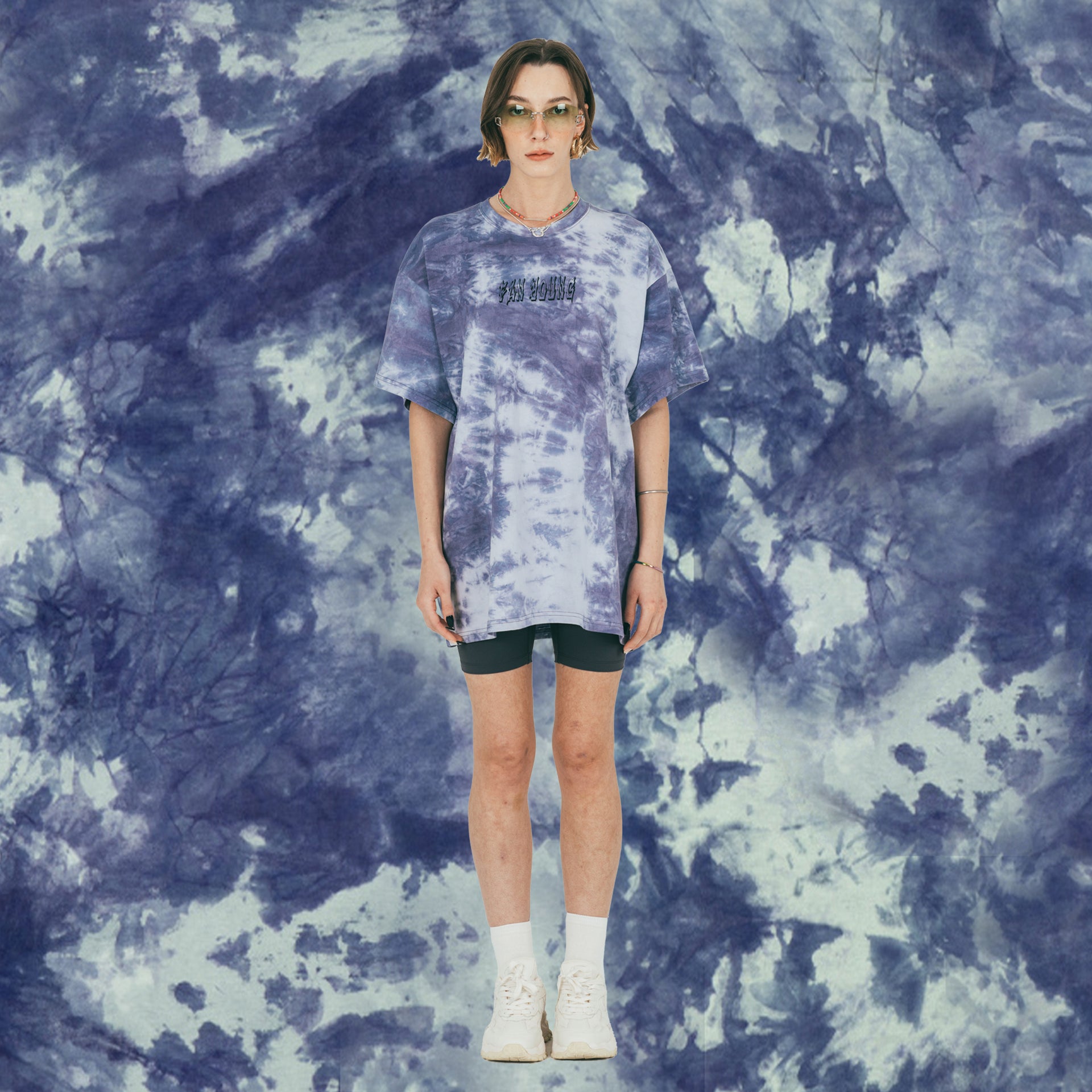 Tiedye Logo Printing T-shirt (purple grey)