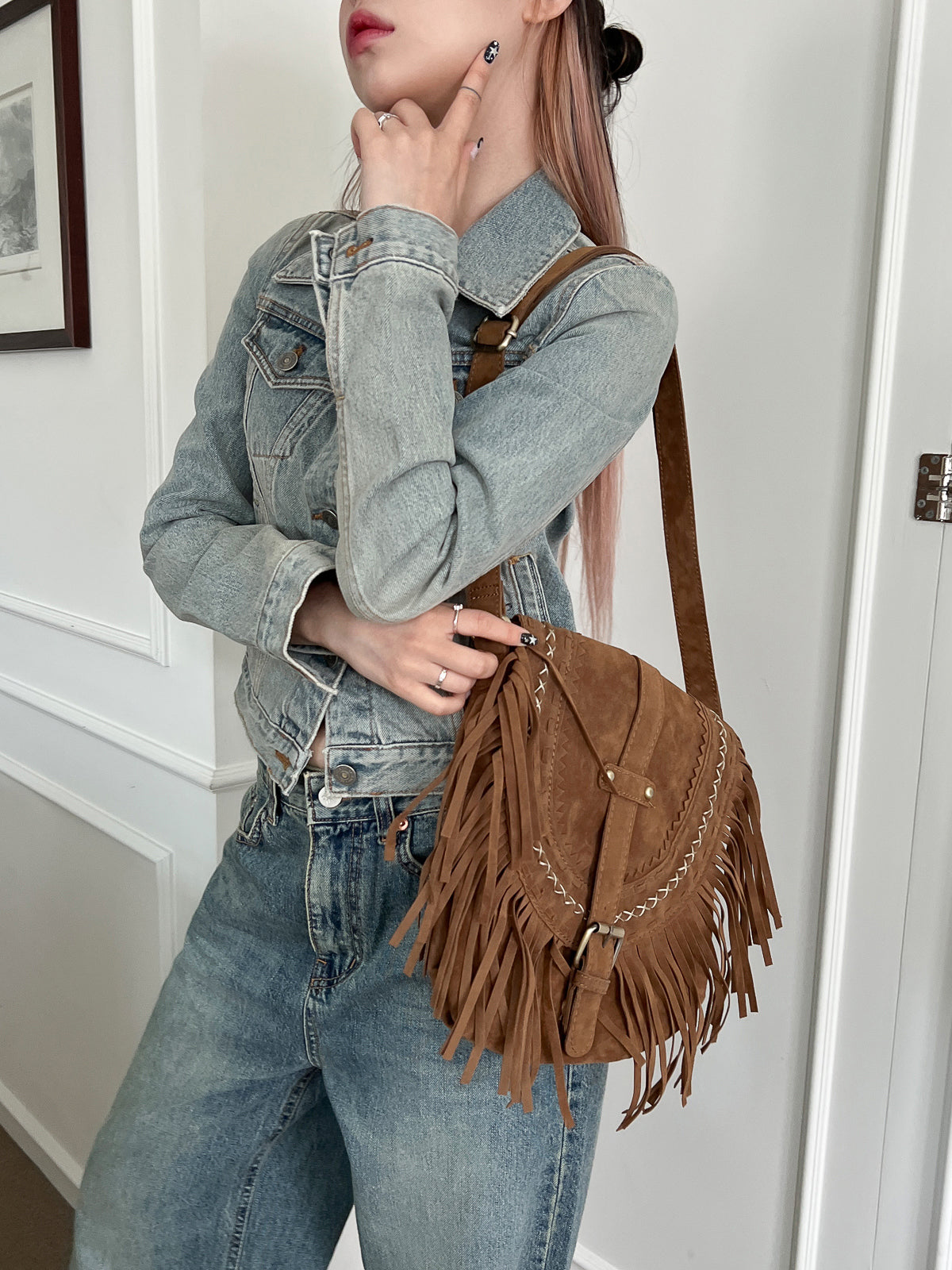 suede fringed shoulder bag