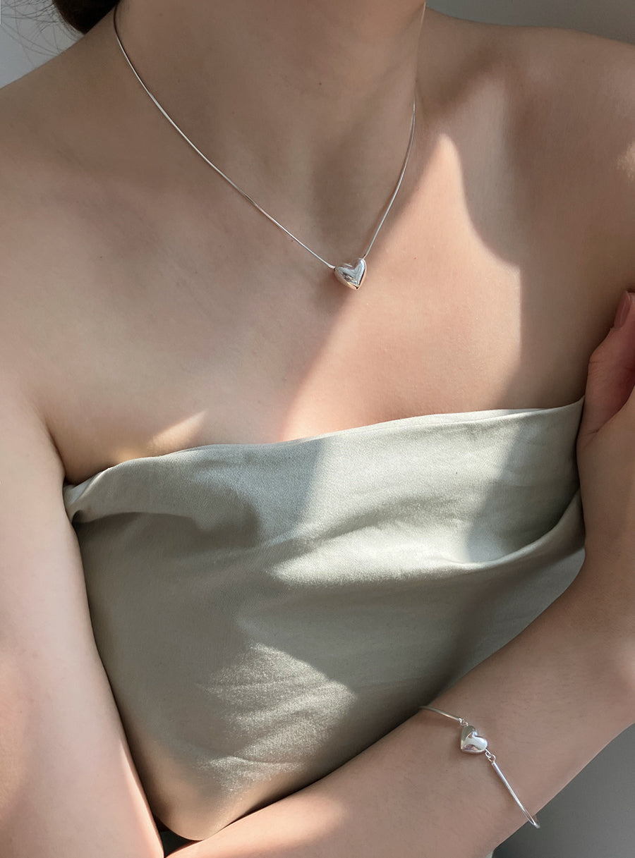 [92.5silver] silky heart necklace