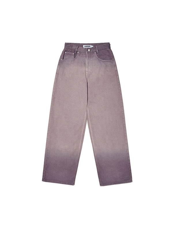 CHERRY GARMENT WASHING WIDE-FIT DENIM PANTS [PURPLE]