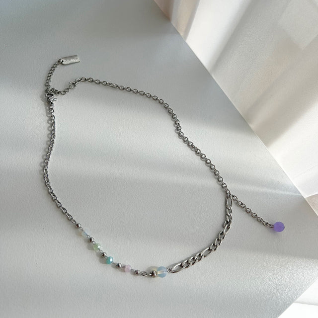 fer Pastel Opal Light Purple Beads Ball Two-Way Drop Necklace