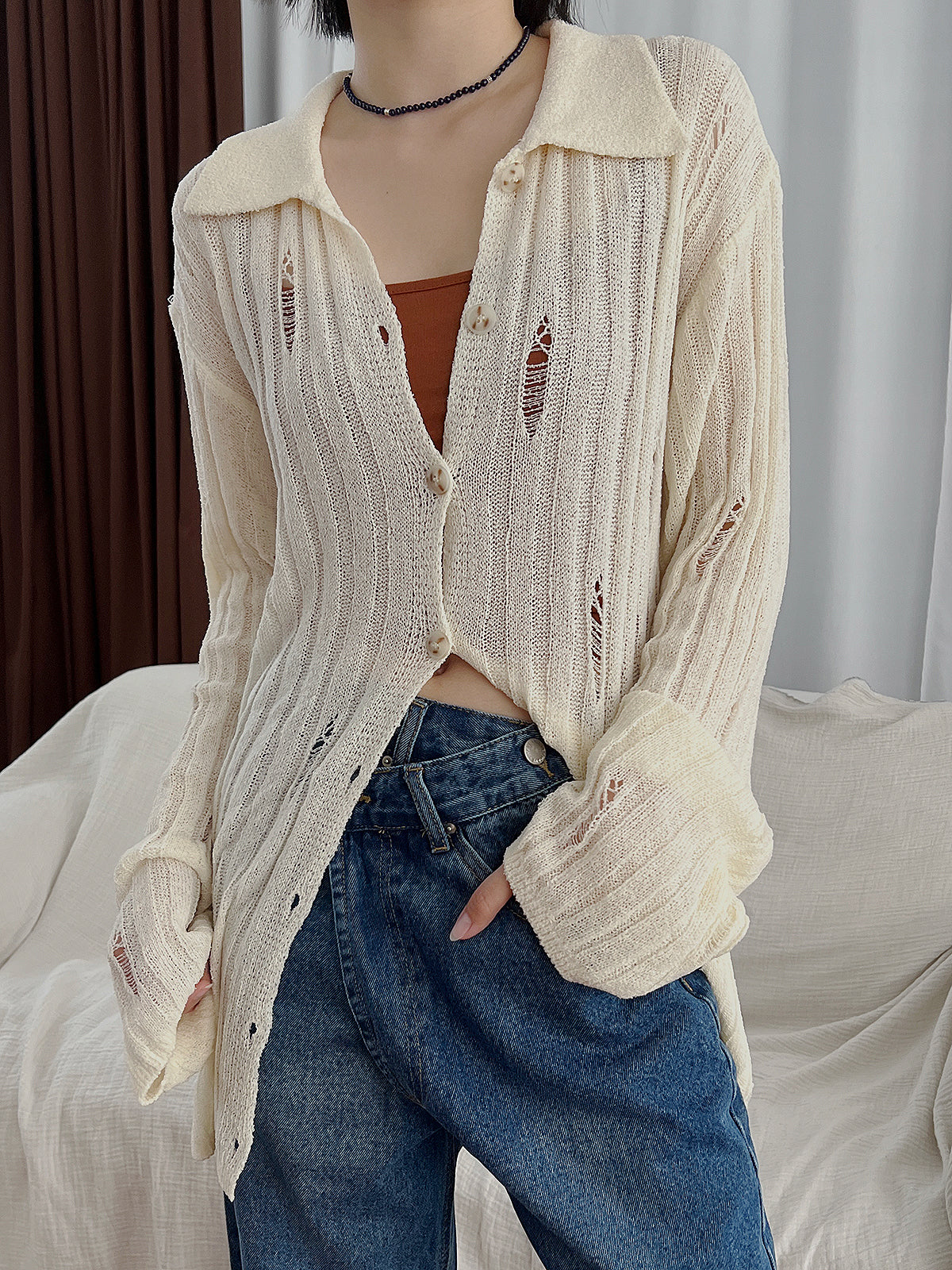 Long Damage Cardigan (3color)