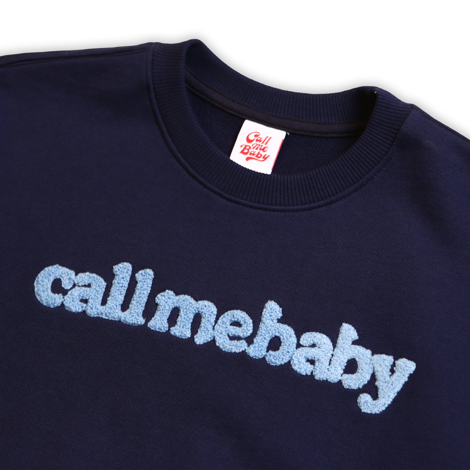 [Call Me Baby] Fuzzy Logo Cropped Sweatshirts (Navy)