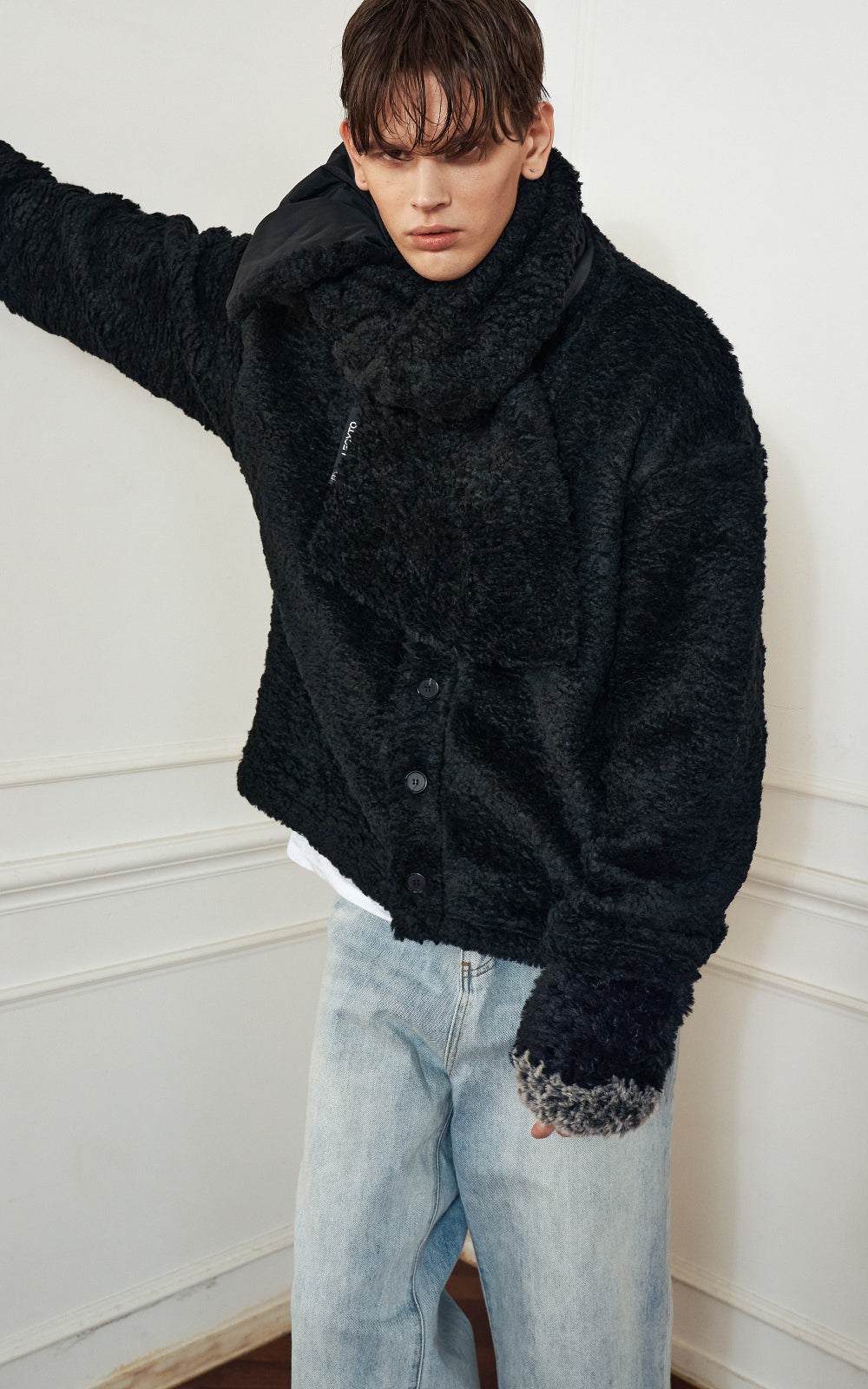 ECO FUR PADDED MIX MUFFLE_[BLACK]