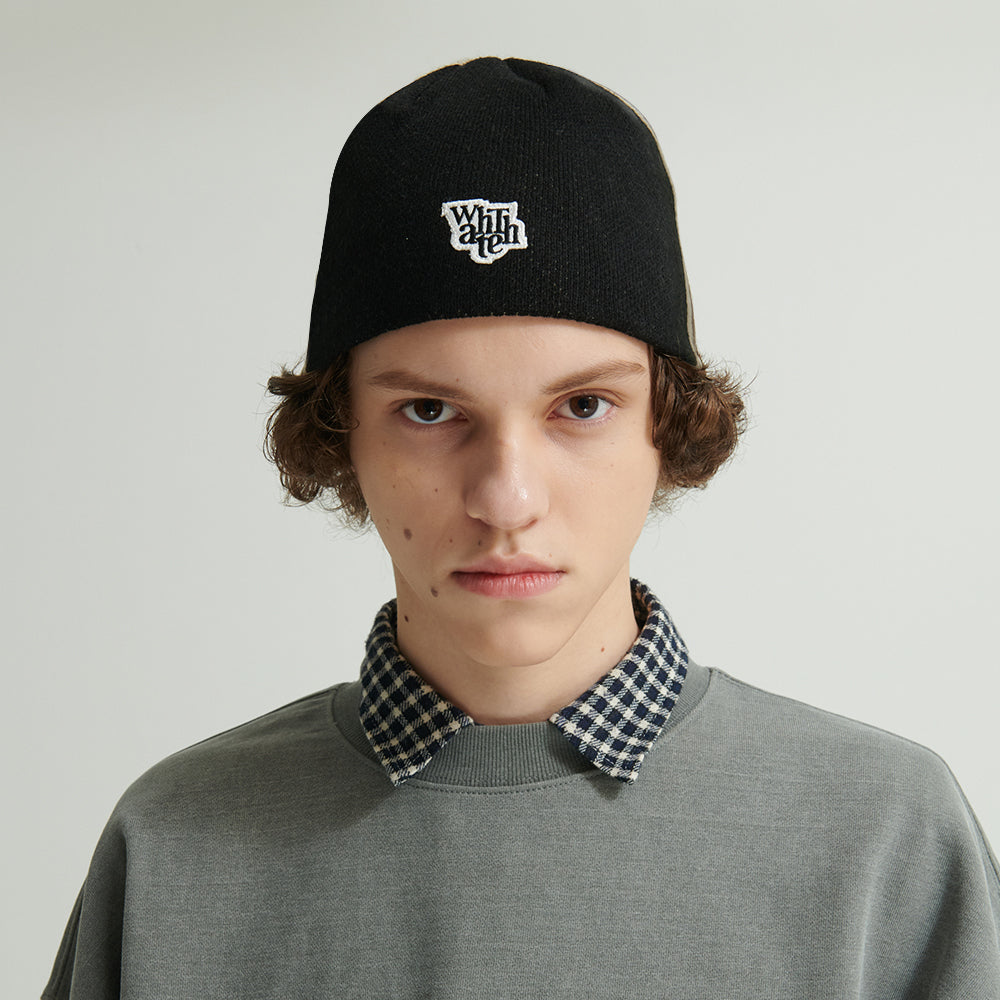 WHATTHE Logo Stripe Beanie Black