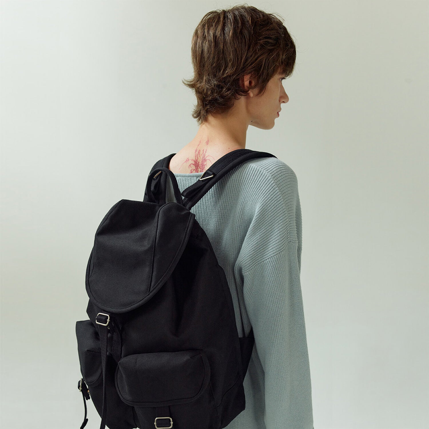 [After Pray Edition] 2-Pocket Cotton Cargo Rucksack (Black)