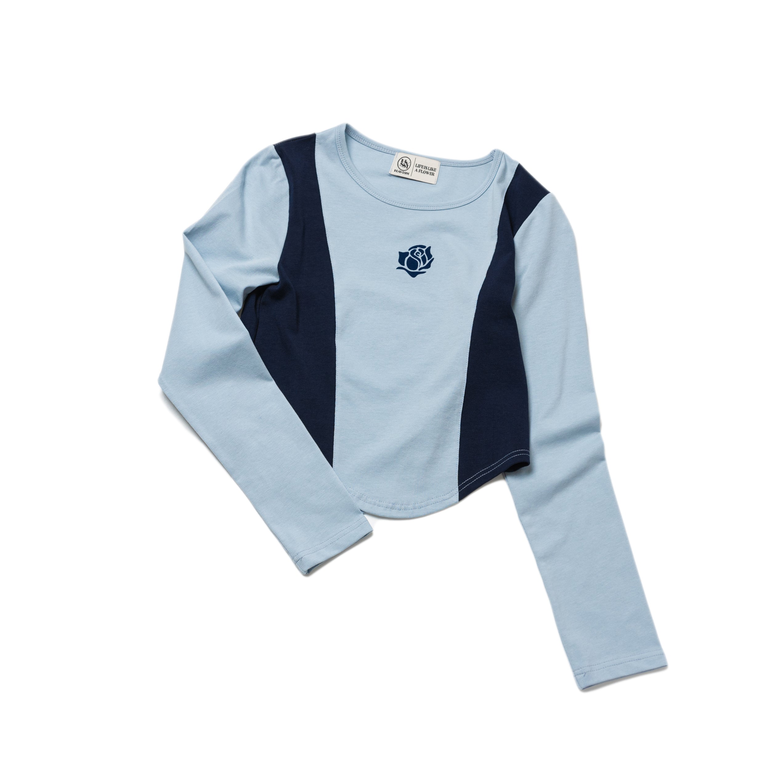 ROSE COLOR BLOCK LINE L/S TEE(SKY BLUE)