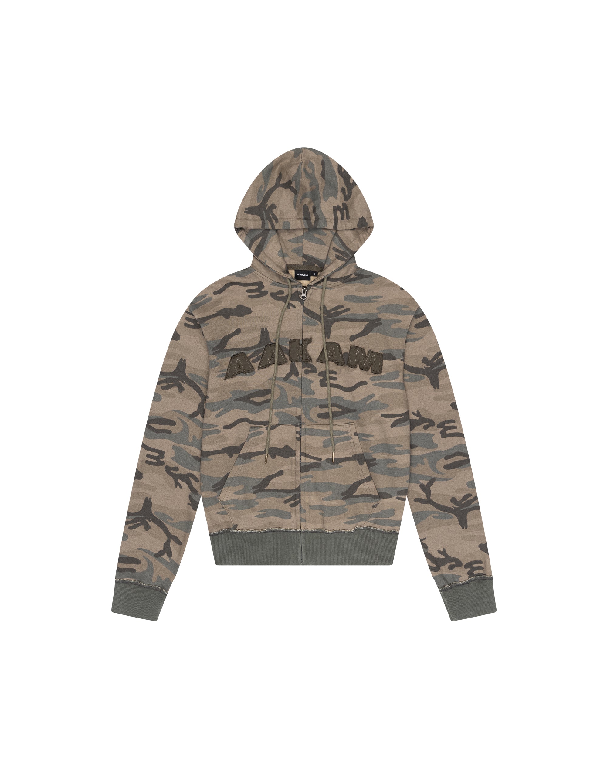 Contrast Logo Zip-up Hoodie (Khaki)