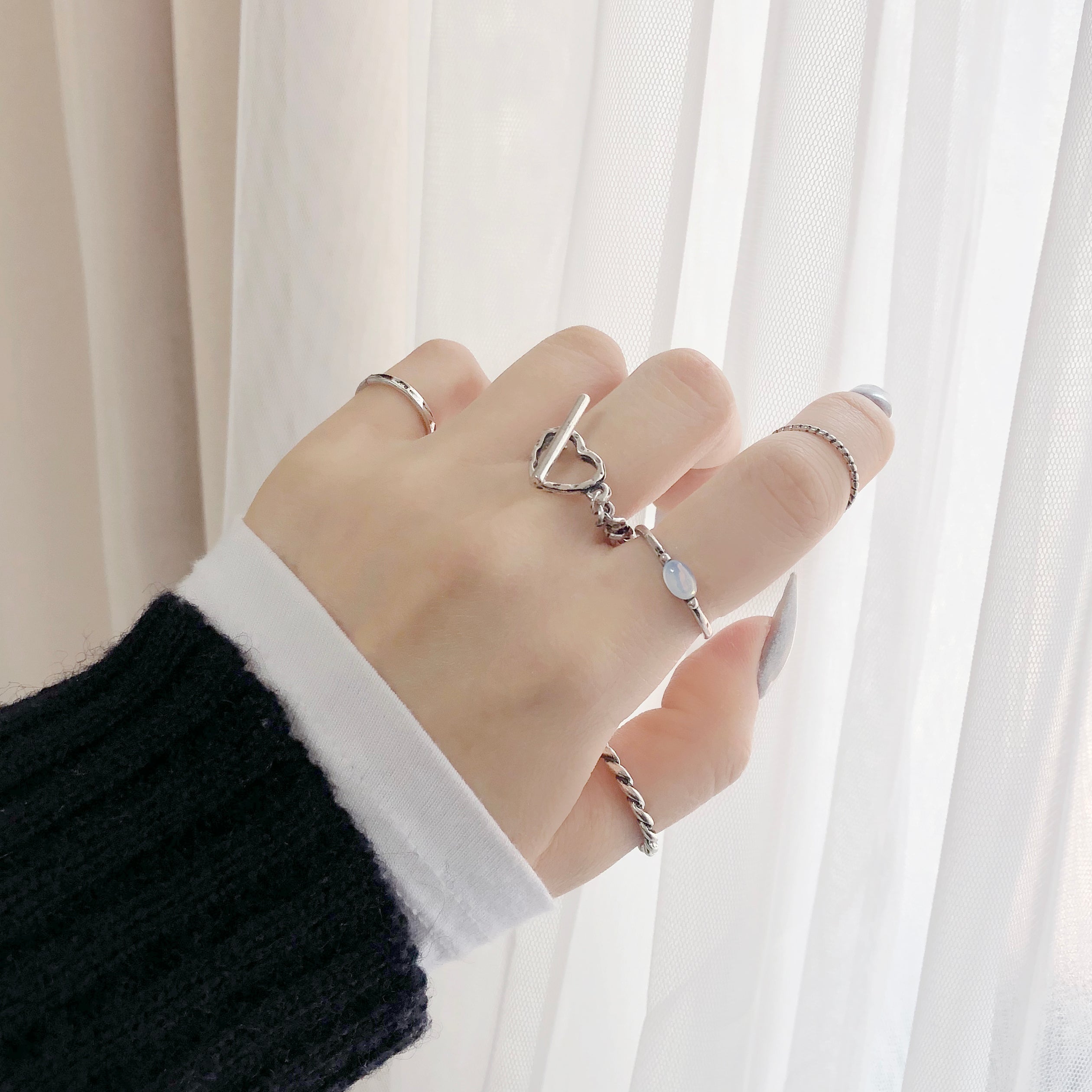 Vintage Heart Chain Ring 9 Set (2 Color)