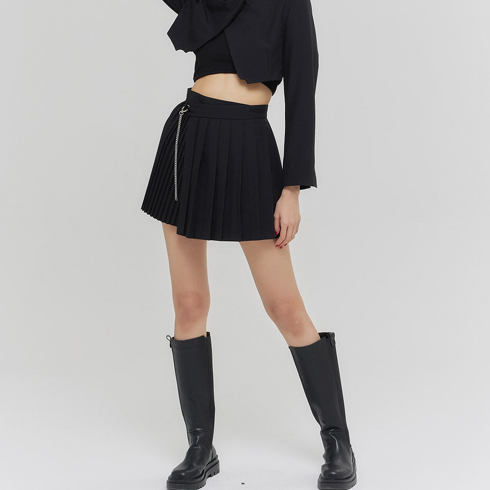 CHAIN PLEATS LAP SKIRT BLACK