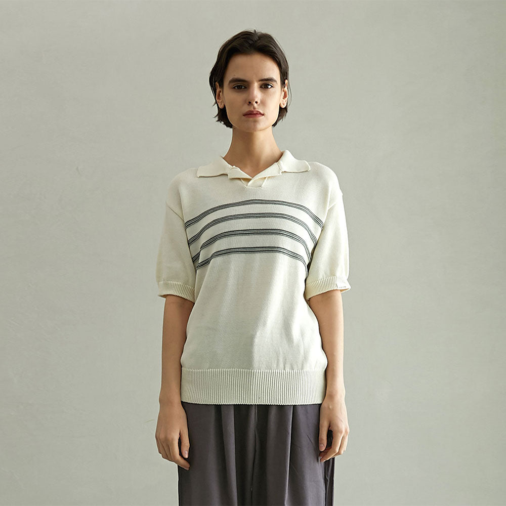 CYLINDER LINE HALF SLEEVE COLLAR KNIT (IVORY)