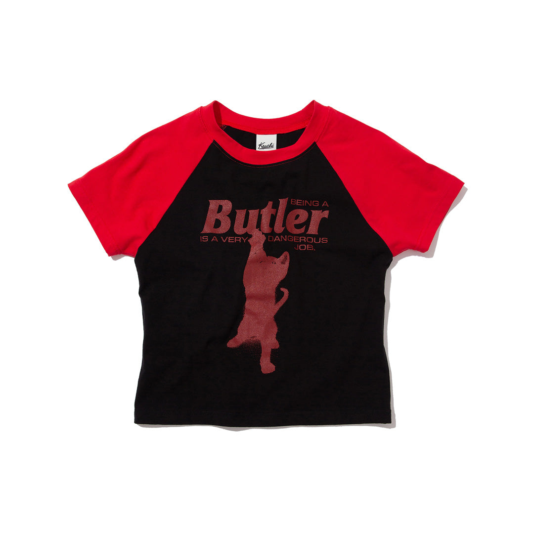 CAT BUTLER RAGLAN CROP T-SHIRT (BLACK)