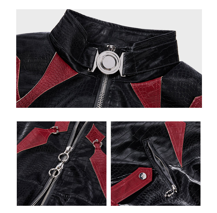 Pioneer crocodile pattern rivet leather jacket