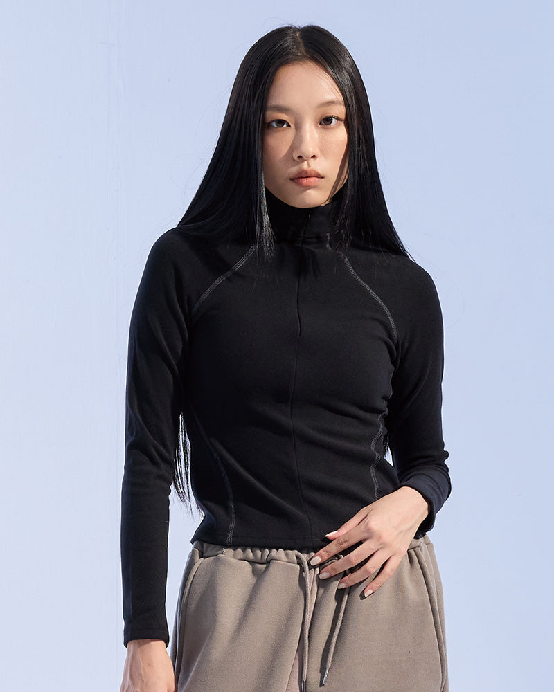 FLEECE CROP HALF ZIPUP (BLACK)