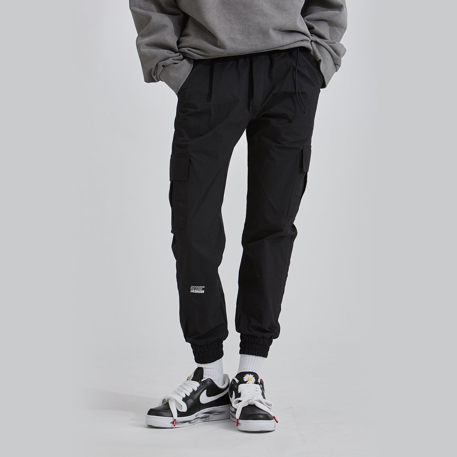 String Detail Cargo Jogger Pants (BLACK)