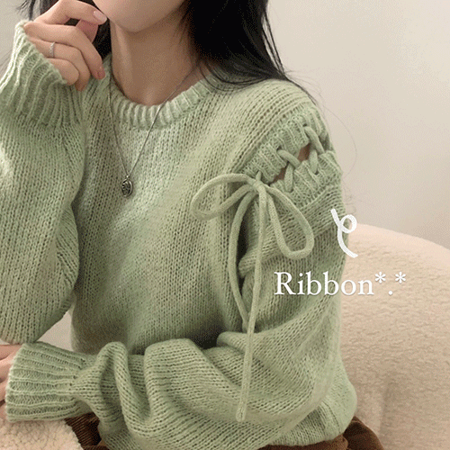 [Order-busting].*/Ribbon Restaurant🎀] Shibbon slit knitwear - 6 colors