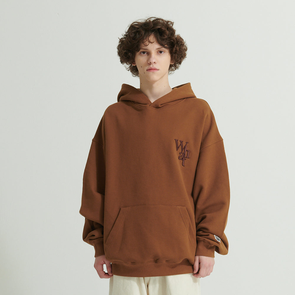 WHATTHE 3D Logo Embroidered Hoodie (Heavy Sweat) Brown