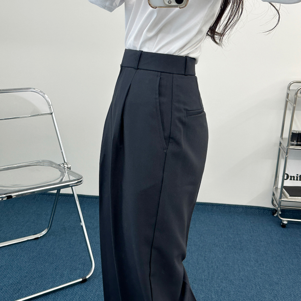 High waist tuck wide slacks